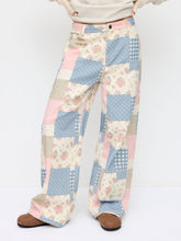 Cotton Mid Rise Floral & Polka Dot & Gingham Colorblock Patched Straight Leg Trousers