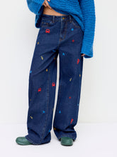 Cider Denim Low Rise Marine Life Embroidery Straight Leg Jeans