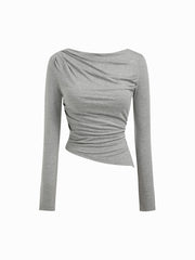 Boat Neck Ruched Asymmetrical Hem Top & Elastic Waist Maxi Skirt Set