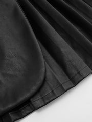 Faux Leather Mid Rise Pleated Buckle Mini Skirt