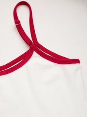 Two Pieces Contrasting Binding Cardigan With Cherry Graphic Cami Top Set