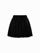Velvet Mid Rise Pleated Knotted Mini Skirt