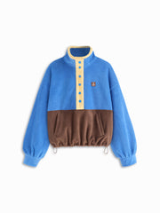 Faux Fur Stand Collar Colorblock Drawstring Oversized Sweatshirt