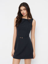 Boat Neck Striped Belted Mini Tank Dress