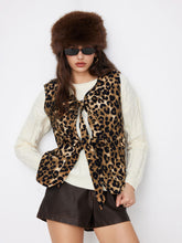 Corduroy Leopard Tie Front Vest