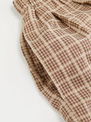 Mid Rise Check Drawstring Lettuce Trim Trousers