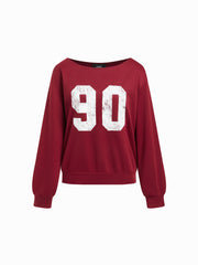 90 Terry Asymmetrical Neck Long Sleeve Sweatshirt