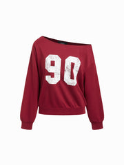 90 Terry Asymmetrical Neck Long Sleeve Sweatshirt