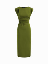 Boat Neck Solid Ruched Maxi Dress