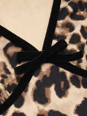 V-neck Leopard Print Bow Decor Mini Dress