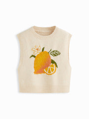 Knit Wool-blend Round Neck Pear Graphic Vest