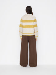 Knit Wool-blend Striped Collar Two Tone Oversized Cardigan