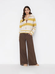 Knit Wool-blend Striped Collar Two Tone Oversized Cardigan
