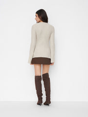 Knit Wool-blend Round Neckline Bell Sleeve Split Front Metal Button Cardigan