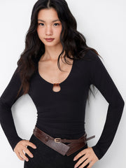 Jersey Scoop Neckline Cut Out Beaded Detail Long Sleeve Bodysuit
