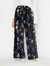 Flannel Mid Rise Halloween Skeleton Ghost Pumpkin Pocket Straight Leg Lounge Trousers