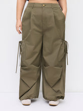 High Rise Elastic Waist Pocket Wide Leg Cargo Pants Curve & Plus