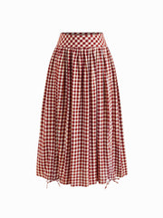 Multi-way 100% Cotton Mid Rise Gingham Drawstring Ruffle Hem Maxi Skirt
