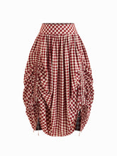 Multi-way 100% Cotton Mid Rise Gingham Drawstring Ruffle Hem Maxi Skirt