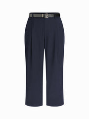 High Waist Solid Tapered Trousers With Belt Curve & Plus