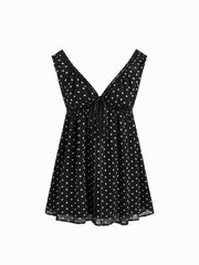 V-neck Leopard Drawstring Lace Trim Nightdress