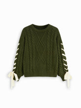 Cable Knit Lace Up Knotted Oversized Sweater Curve & Plus