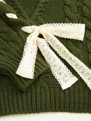 Cable Knit Lace Up Knotted Oversized Sweater Curve & Plus