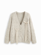 Knit Wool-blend V-neck Long Sleeve Lace Bowknot Button Oversized Cardigan