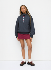 Reversible Cotton-blend Stand Collar Houndstooth Oversized Bomber Jacket