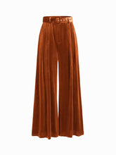 Velvet Mid Waist Pocket Wide Leg Trousers With Belt
