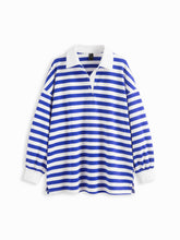 Cotton-blend Collar Striped Contrasting Binding Oversized Sweatshirt