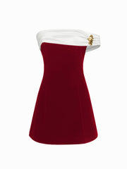 Velvet Two Tone Off-shoulder Metal Detail Mini Dress