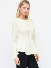 Floral Boat Neck Long Sleeve Backless Knotted Cinched Waist Blouse