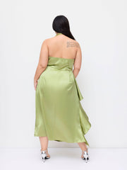 Satin Halter V-neck Split Draped Maxi Dress Curve & Plus
