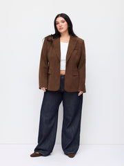 Corduroy Notched Collar Long Sleeve Blazer Curve & Plus