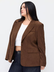 Corduroy Notched Collar Long Sleeve Blazer Curve & Plus