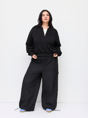 V-neck Solid Half Zip Sweatshirt Curve & Plus