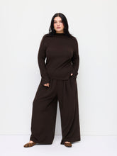 Stand Collar Ruched Asymmetrical Hem Top & Mid Rise Wide Leg Trousers Set Curve & Plus