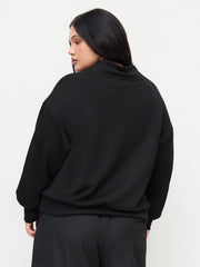 V-neck Solid Half Zip Sweatshirt Curve & Plus