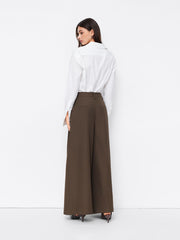 Mid Rise Asymmetrical Button Pleated Wide Leg Trousers