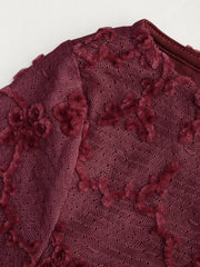 Boat Neck Applique Floral Lettuce Trim Bell Sleeve Blouse
