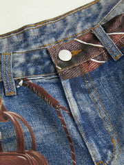Denim Low Rise Lace Graphic Wide Leg Jeans