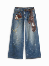 Denim Low Rise Lace Graphic Wide Leg Jeans