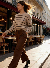 Striped Knit Round Neckline Long Sleeve Top