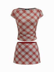 Cotton-blend Boat Neck Polka Dot Ruched Tee & Mini Skort