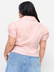 100% Cotton Collar Asymmetrical Button Blouse Curve & Plus