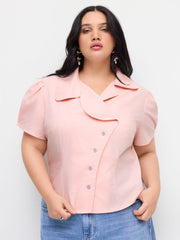 100% Cotton Collar Asymmetrical Button Blouse Curve & Plus