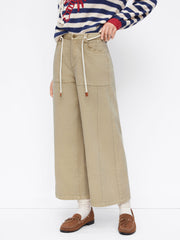 100% Cotton Mid Rise Drawstring Wide Leg Trousers