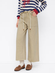 100% Cotton Mid Rise Drawstring Wide Leg Trousers