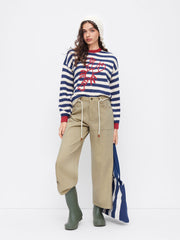 100% Cotton Mid Rise Drawstring Wide Leg Trousers